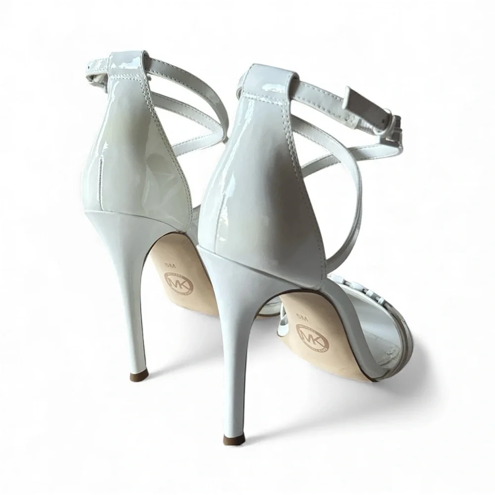 Michael Kors Optic White Leather 4” Strappy Heels Women’s Size 5